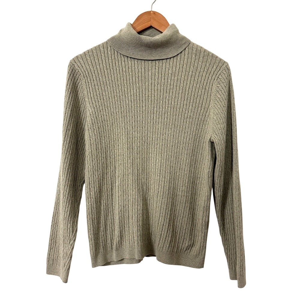 VTG 90s Jeanne Pierre Sage Green Turtleneck Sweater Cable Knit Ribbed XL